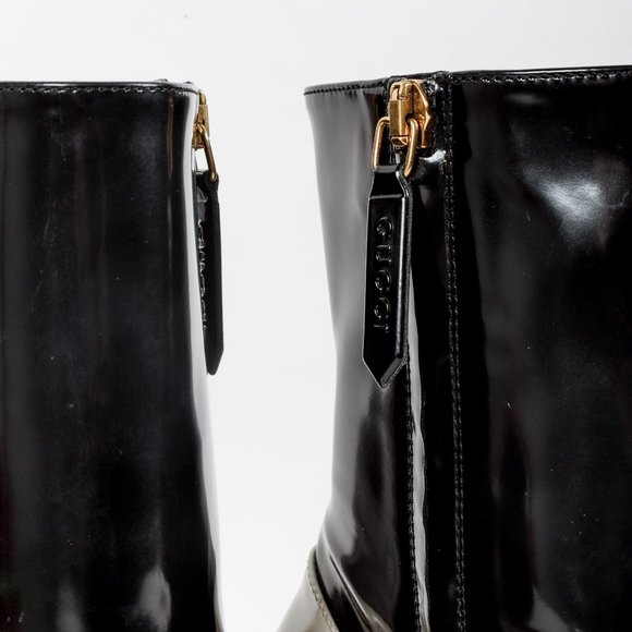 Gucci Magnolia Black & White Bow Block Heel Boots - Picture 8 of 11